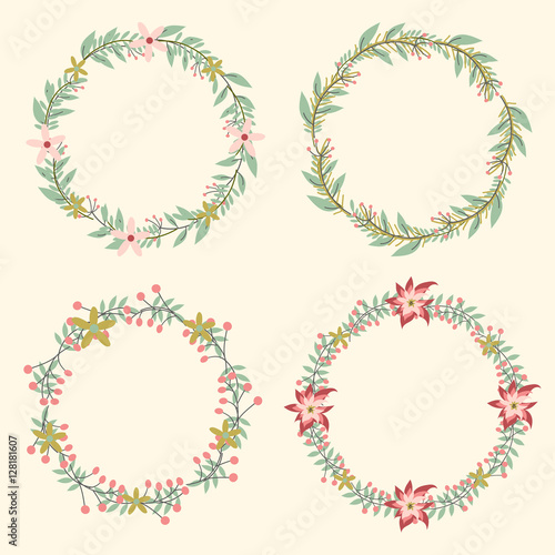 flowers wreath set. cute , lovely and romantic design concept. vector illustration.