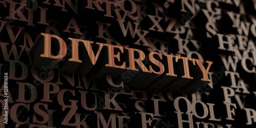 Diversity - Wooden 3D rendered letters/message. Can be used for an online banner ad or a print postcard.