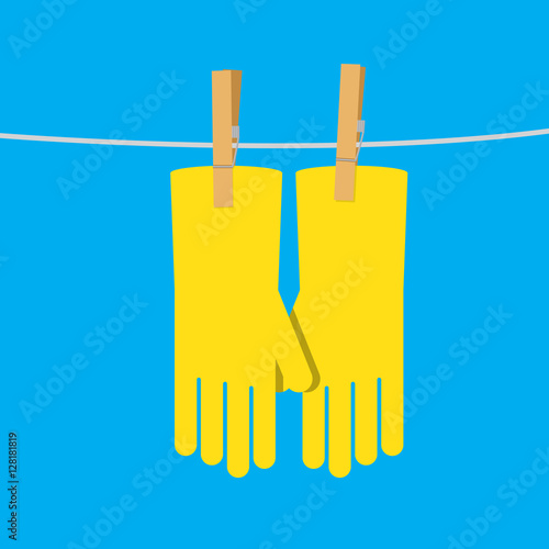  rubber yellow glove hang on the rope.