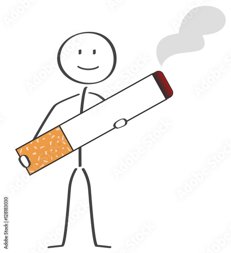 Strichmännchen hebt eine brennende Zigarette