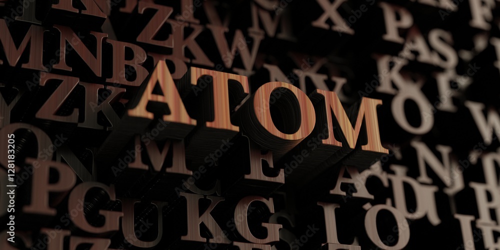 Atom - Wooden 3D rendered letters/message.  Can be used for an online banner ad or a print postcard.