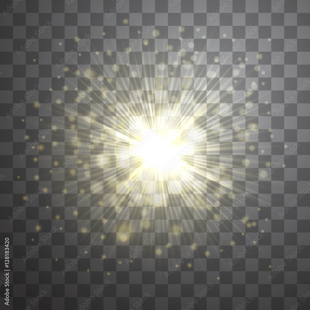 Vector effect of golden lens flare sunburst on transparent background ...