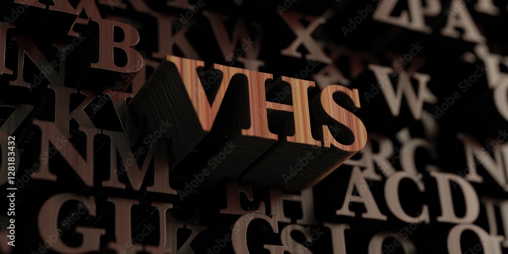 Vhs - Wooden 3D rendered letters/message.  Can be used for an online banner ad or a print postcard.