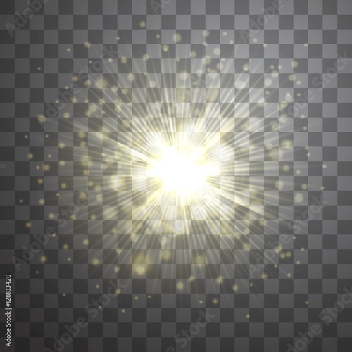 Vector effect of golden lens flare sunburst on transparent background