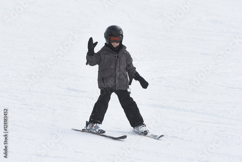 Child boy on a ski tow