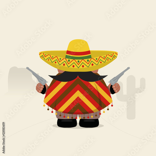 Funny western bandit in sombrero and poncho