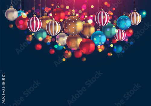 Christmas background with lots of hanging baubles and copy space, eps10 vector 