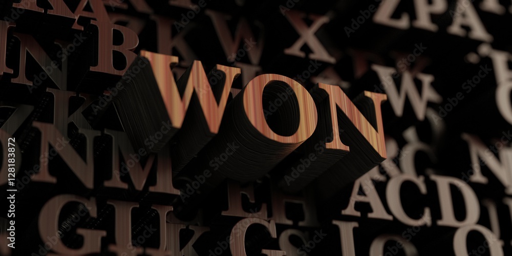 Won - Wooden 3D rendered letters/message.  Can be used for an online banner ad or a print postcard.