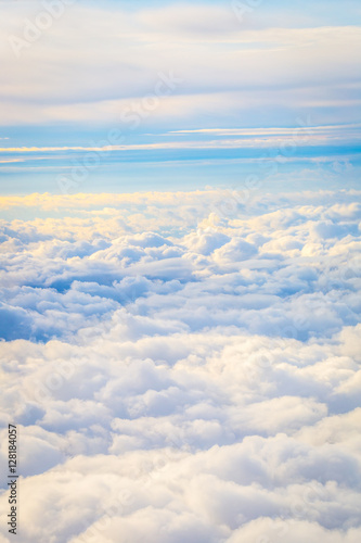 Blue Sky Above the Clouds, Aerial View from Airplane
