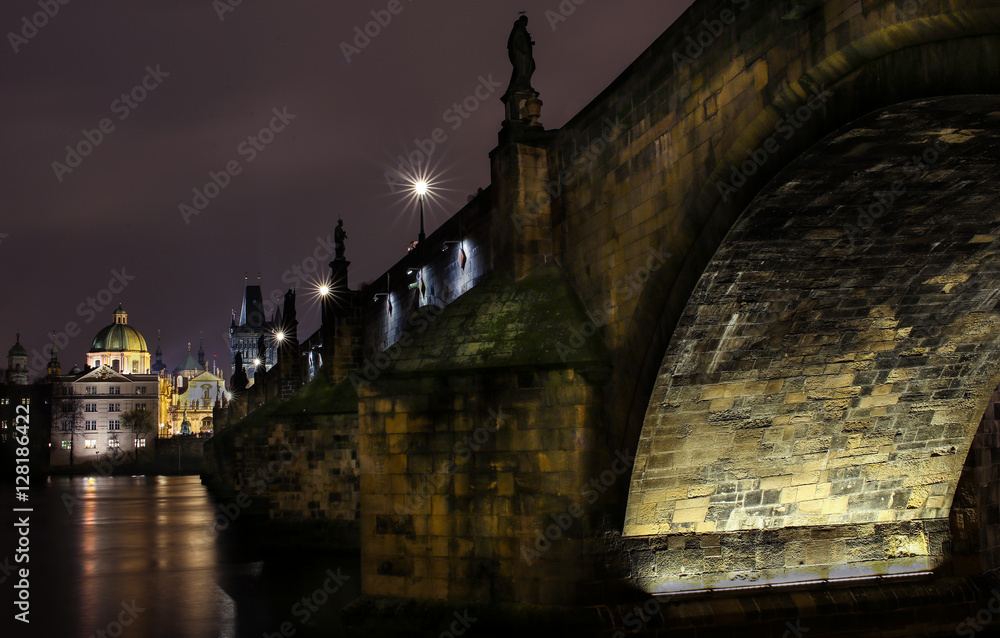 Fototapeta premium night prague with charles bridge
