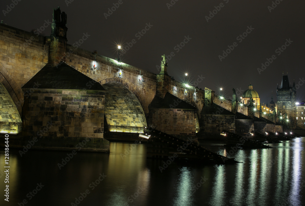 night prague with charles bridge