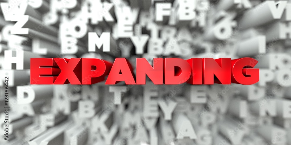 EXPANDING - Red text on typography background - 3D rendered royalty ...