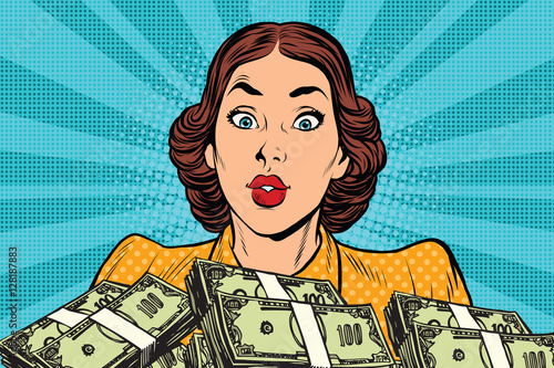 Retro girl and a lot of money