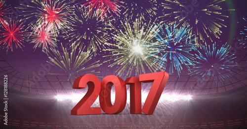 2017 against a composite image of fireworks in stadium