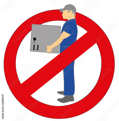 man lifts the load. sign ban. vector illustration.