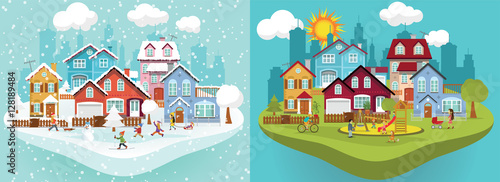 City in Winter and Summer