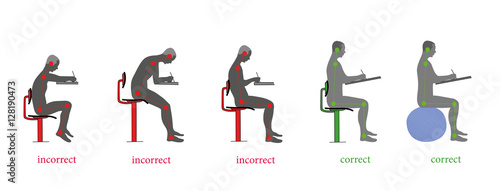 correct and incorrect posture when writing. vector illustration