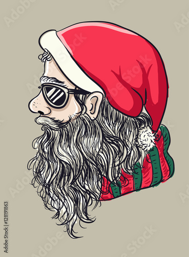 Hipster Santa Claus Head with sun glasses 
