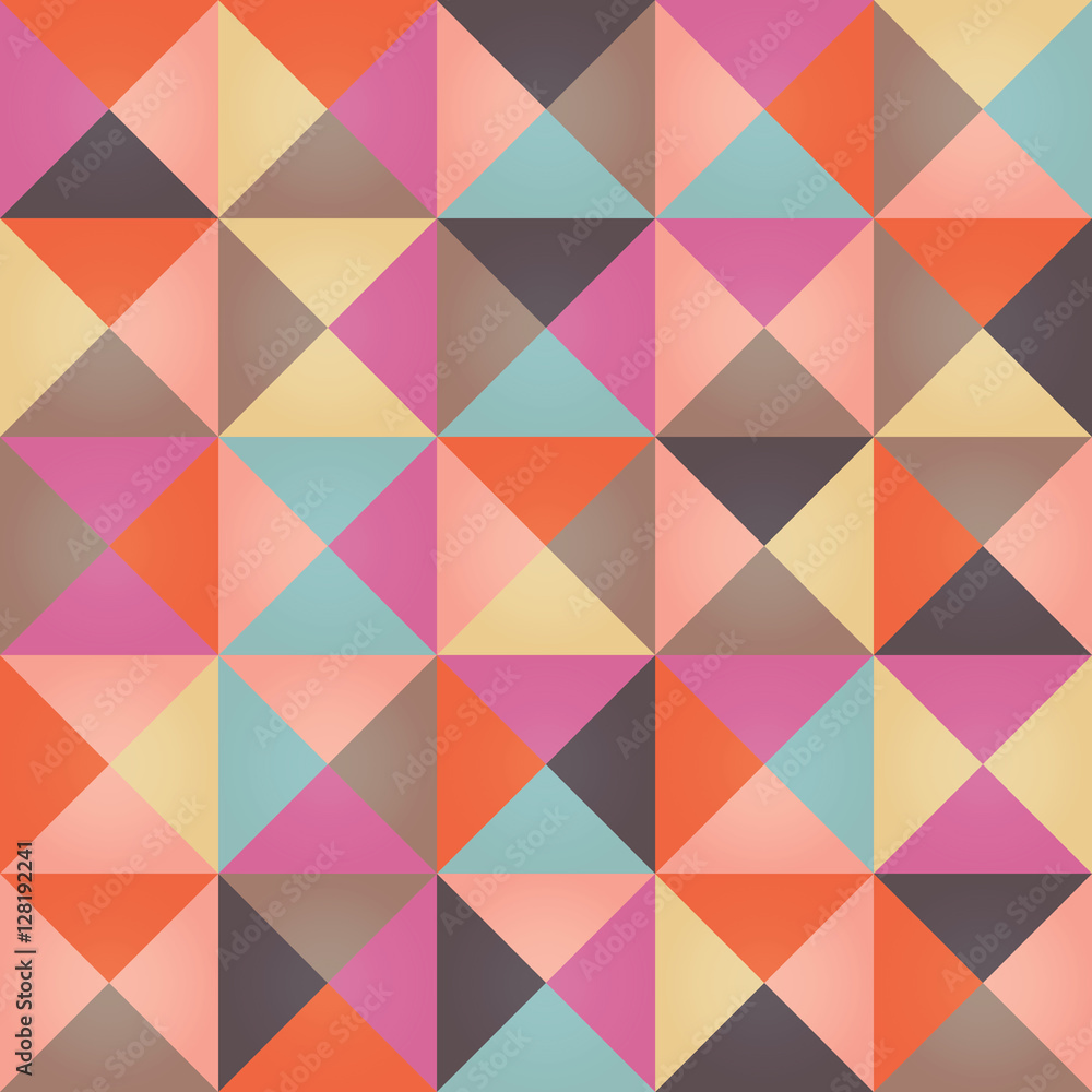 Geometric seamless pattern with colorful triangles in retro desi Geometric seamless pattern with colorful triangles in retro desi