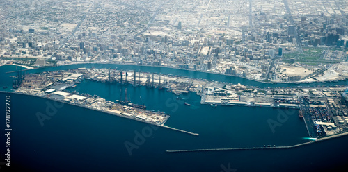 Photography Aerial view of Dubai seaport