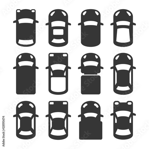 Car Top View Icons Set. Vector