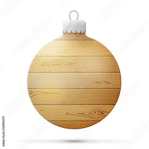 Holiday bauble of wood isolated on white. Wooden planks in shape of christmas tree ball. Vector illustration for christmas, new years day, woodworking, winter holiday, decoration, silvester, etc