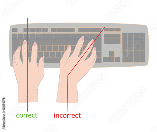 correct and incorrect hand position for keyboard. vector illustration.