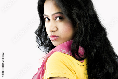 beautiful indian girl in yellow tshirt photo