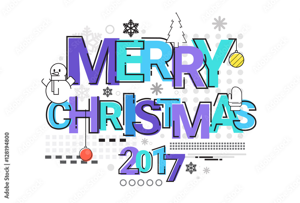 Merry Christmas Happy New Year Simple Line Sketch Banner Card Outline Vector Illustration
