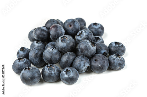 Pile of blueberries isolated on white background