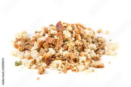 Bread and seasonings stuffing isolated on white background