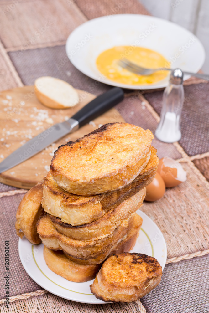 Preparing french toast in domestic kitchen Preparing french toast in domestic kitchen