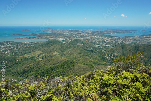 Viewpoint to the coastal city of Noumea from the peak Malaoui, New Caledonia, south Pacific