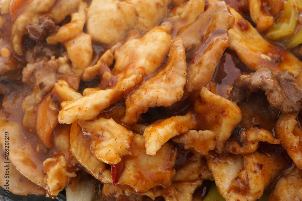 Chinese food. Chicken pork and veal terrine hot soue sweet Chinese food. Chicken pork and veal terrine hot soue sweet