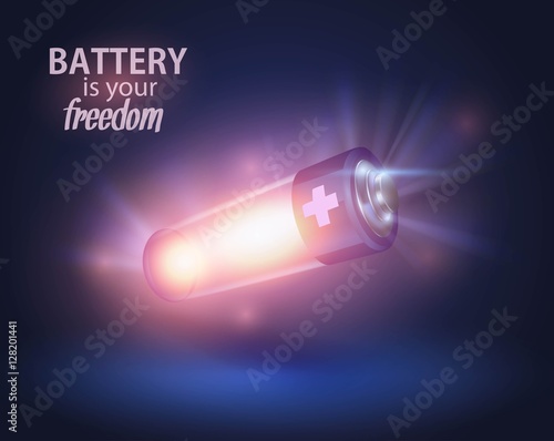 Power battery, full charge with lighting. Alternative energy.