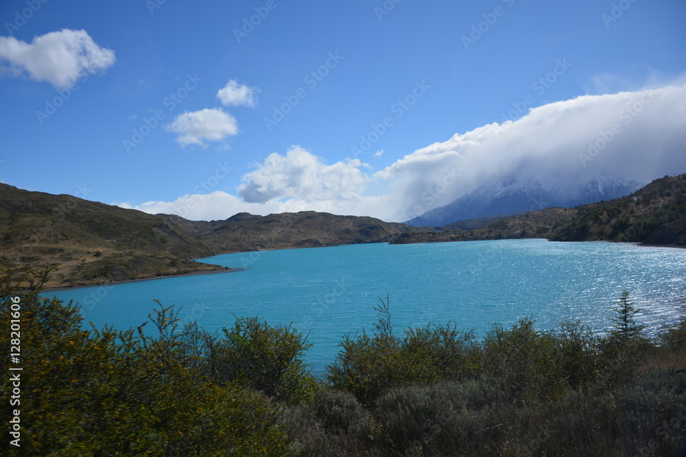 Landscape of volcano,Glacier  and lake in Patagonia Chile