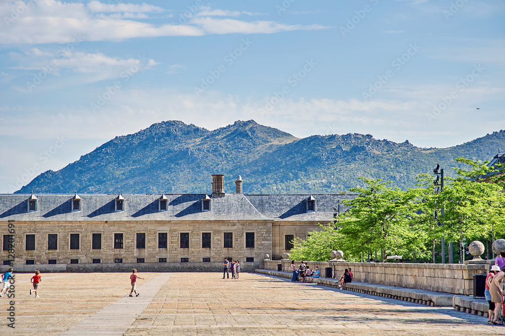 Obraz premium San Lorenzo del Escorial monastery, streets and famous places in El Escorial, Madrid, Spain