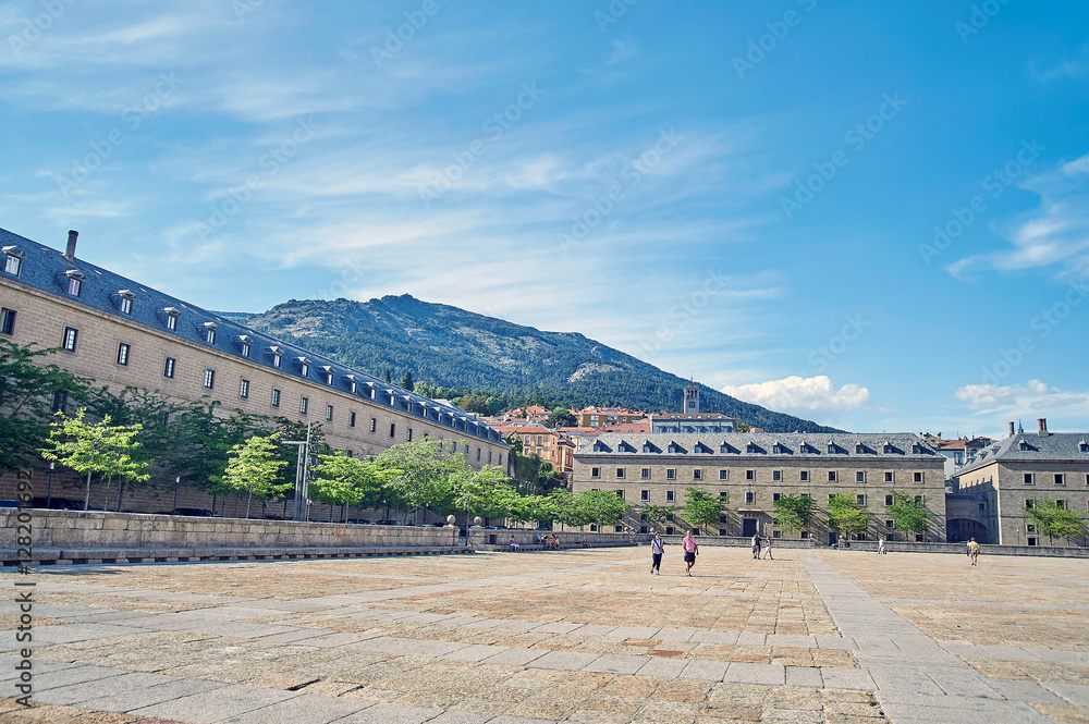 Obraz premium San Lorenzo del Escorial monastery, streets and famous places in El Escorial, Madrid, Spain