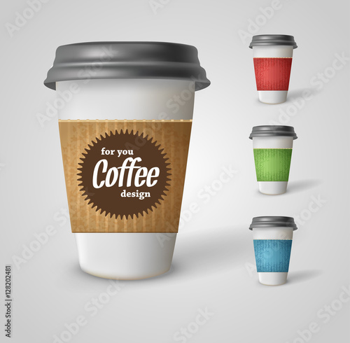 Set of takeaway coffee cups. Illustration on white background.