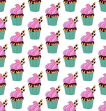 Cute colorful cupcakes seamless vector pattern