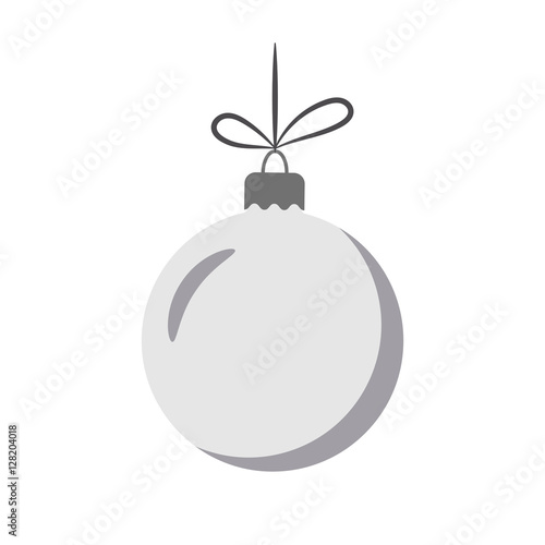 Christmas tree ball with bow. Gray bauble decoration, isolated on white background. Symbol of Happy New Year, Xmas holiday celebration, winter. Flat design for card. Vector illustration