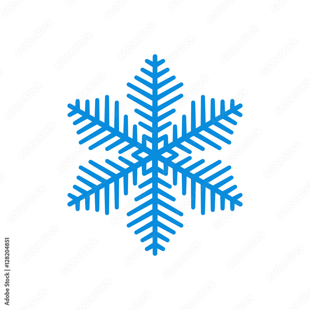 Snowflake icon. Blue silhouette snow flake sign, isolated on white background. Flat design. Symbol of winter, frozen, Christmas, New Year holiday. Graphic element decoration. Vector illustration Snowflake icon. Blue silhouette snow flake sign, isolated on white background. Flat design. Symbol of winter, frozen, Christmas, New Year holiday. Graphic element decoration. Vector illustration