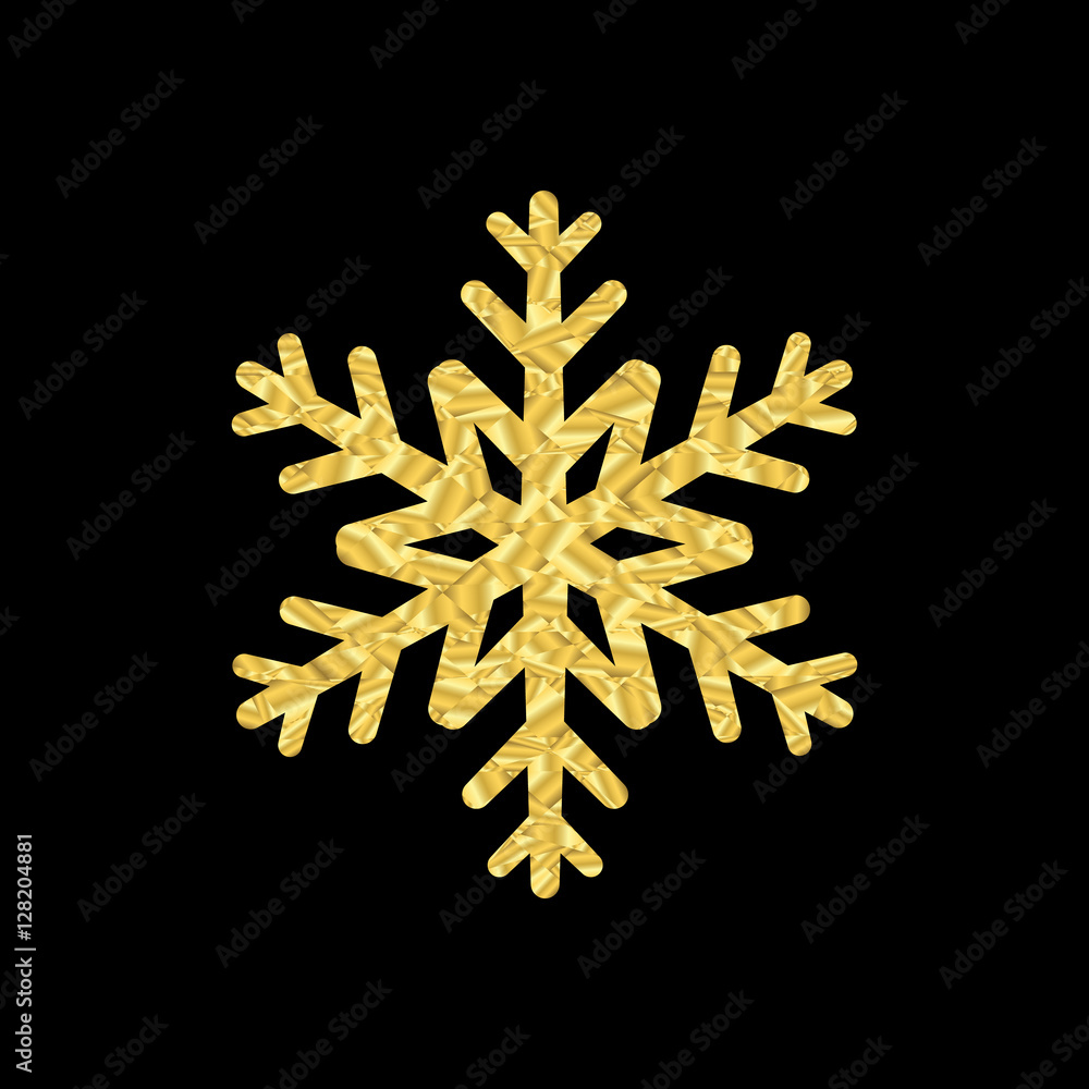 Gold Christmas snowflake icon. Golden silhouette snow flake sign isolated on black background. Elegant design for card, greeting, decoration. Shine texture. Symbol of winter Vector illustration Gold Christmas snowflake icon. Golden silhouette snow flake sign isolated on black background. Elegant design for card, greeting, decoration. Shine texture. Symbol of winter Vector illustration