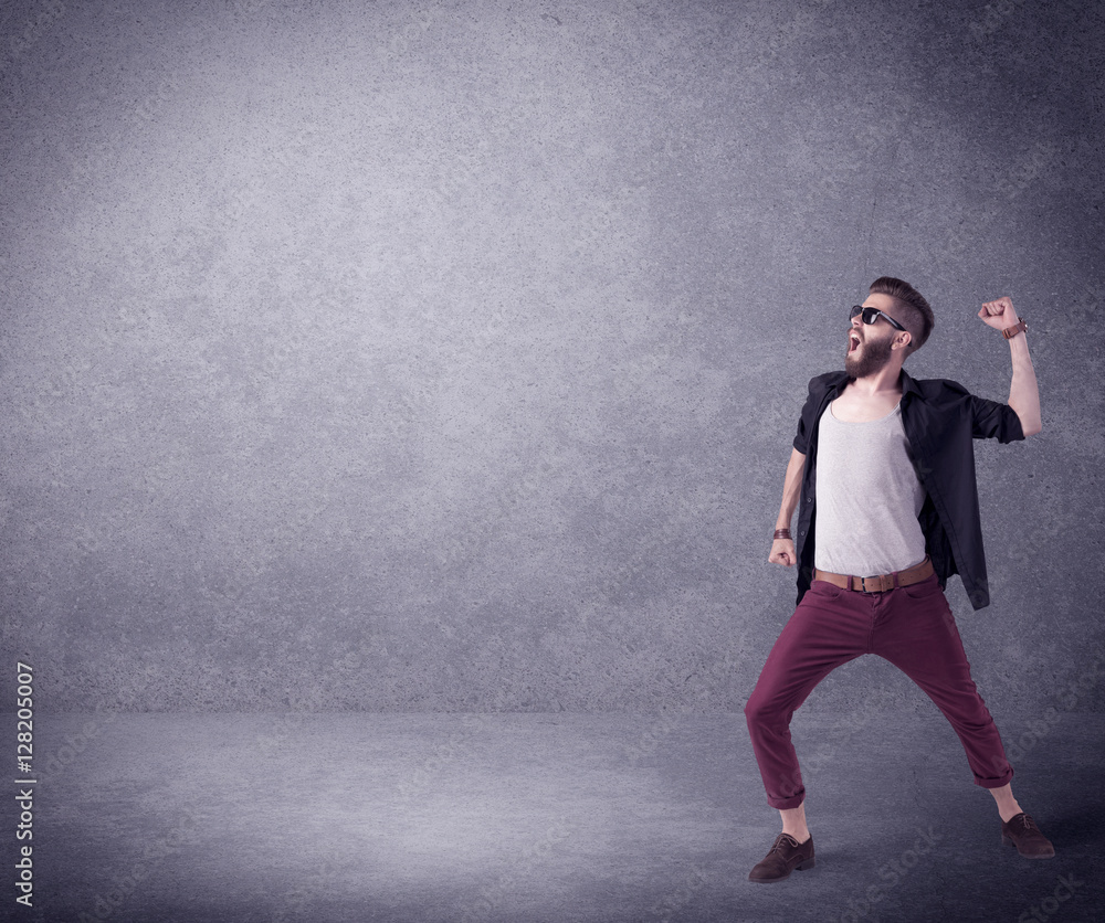 Fashion model shouting in empty space