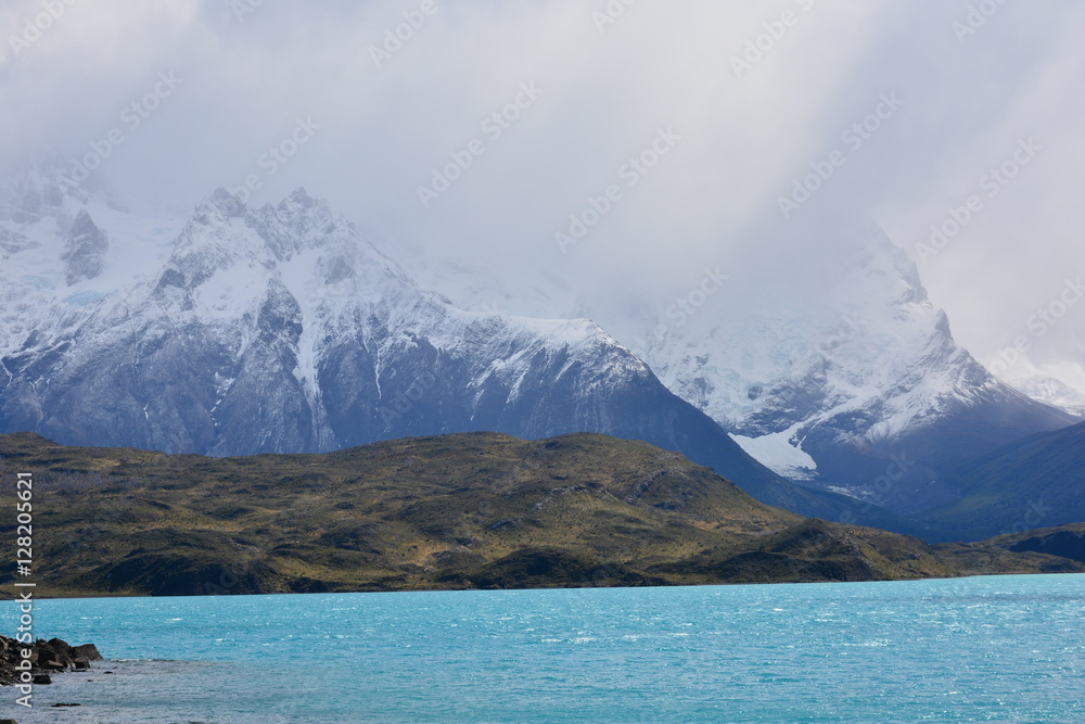 landscape of lake and mountain in Patagonia Chile