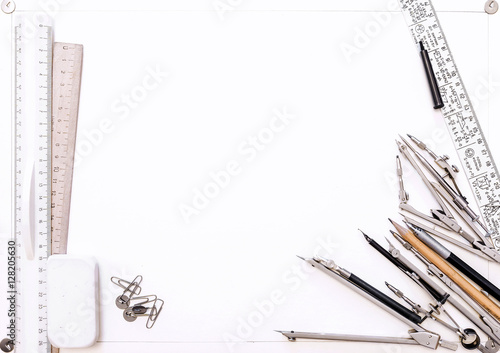 Obraz na plátně drawing tools on a background of white sheet