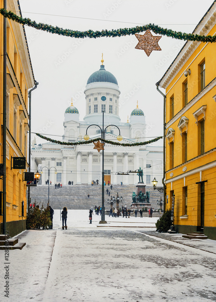 Christmas in Helsinki. Cathedral of St. Nicholas in the Senate S