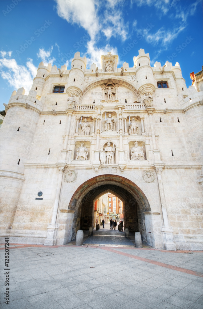 Scenic view of famous ancient arch of st mary in Burgos, Spain