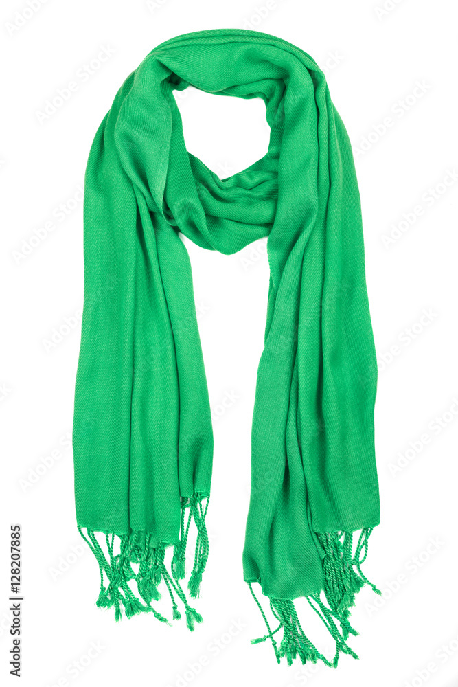 Green wool scarf isolated on white background. Green wool scarf isolated on white background.