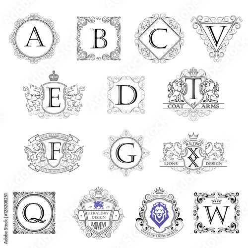 Set monogram outline coat of arms